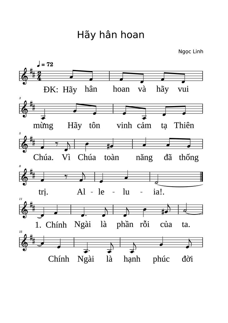 Page 1 of the piano sheet music PDF - Hãy hân hoan by Ngọc Linh