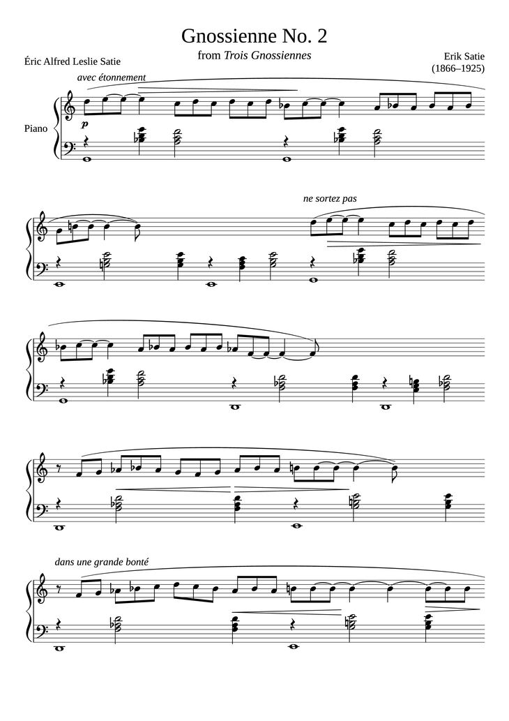 Page 1 of the piano sheet music PDF Piano - Gnossienne No. 2 Piano by Erik Satie