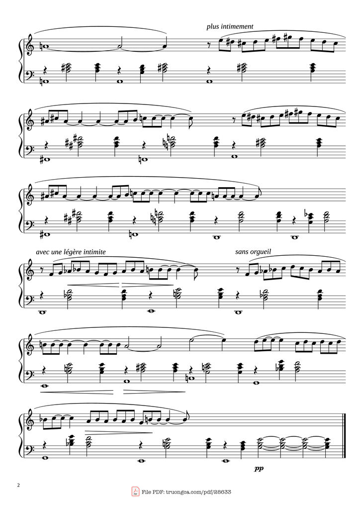 Page 2 of the piano sheet music PDF Piano - Gnossienne No. 2 Piano by Erik Satie