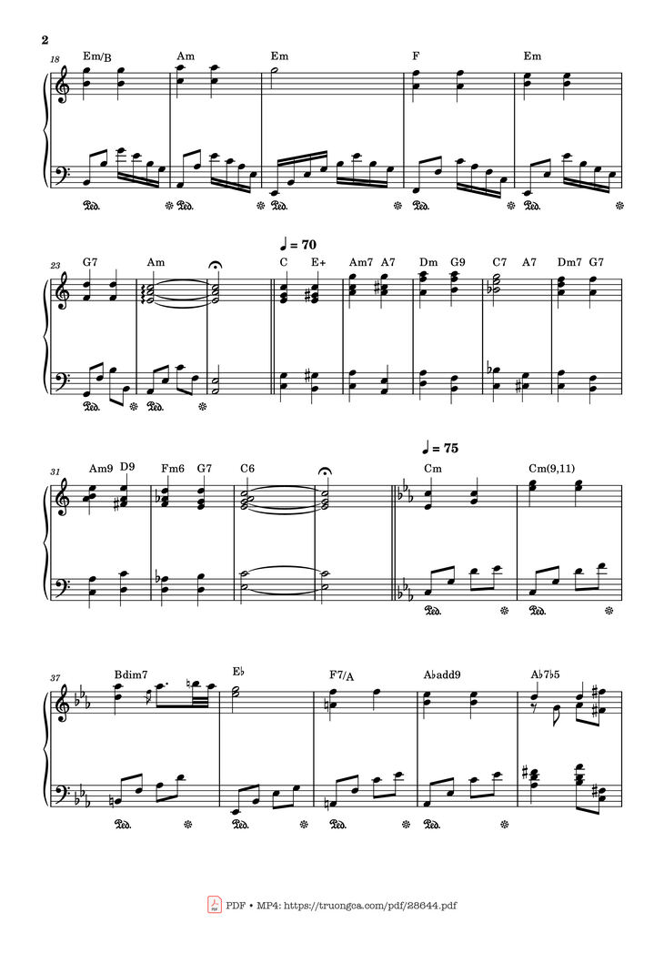 Page 2 of the piano sheet music PDF Piano - Twinkle Twinkle Little Star by Jane Taylor