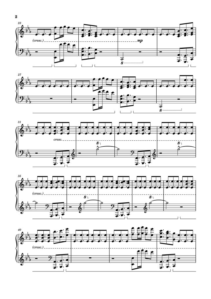 Page 2 of the piano sheet music PDF Piano - EUPHORIA Piano by Tony Ann