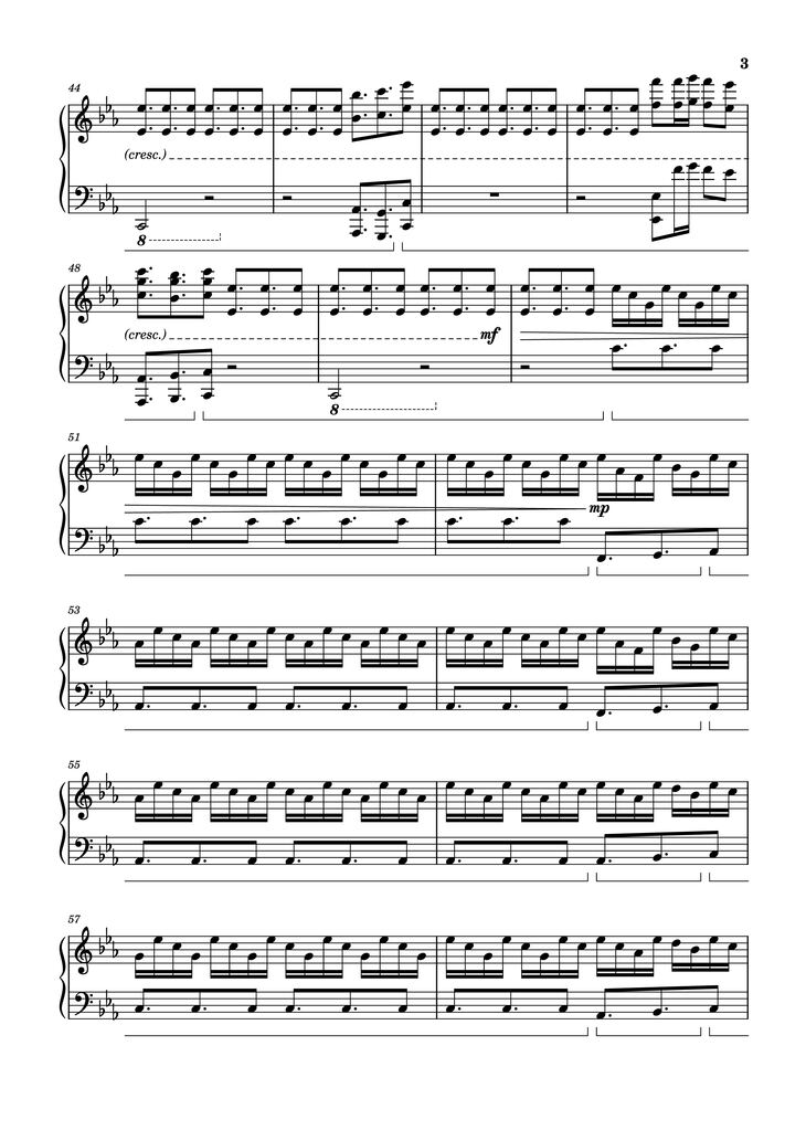 Page 3 of the piano sheet music PDF Piano - EUPHORIA Piano by Tony Ann
