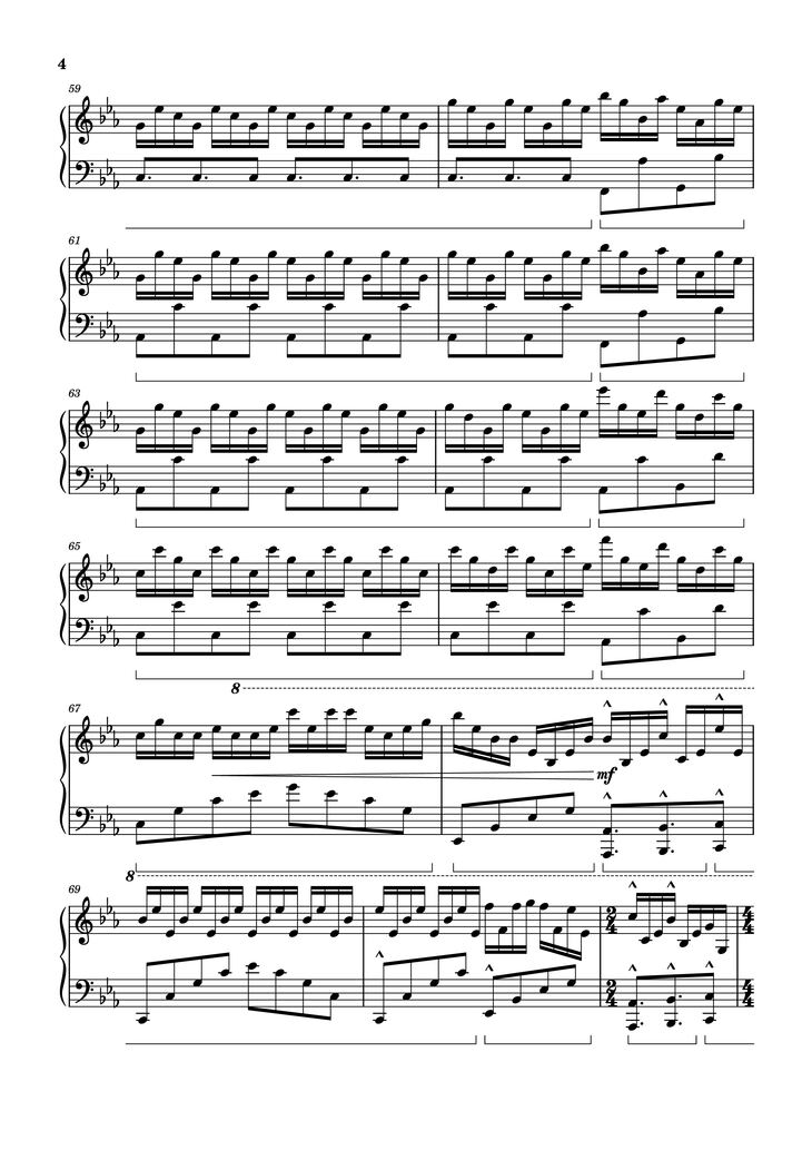 Page 4 of the piano sheet music PDF Piano - EUPHORIA Piano by Tony Ann