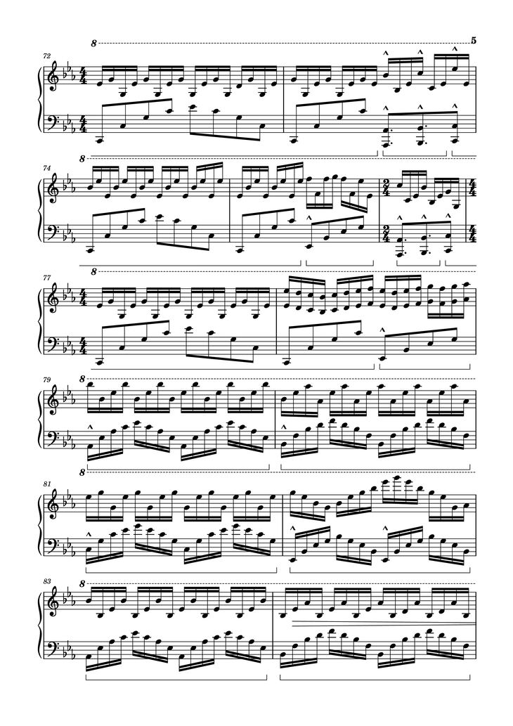 Page 5 of the piano sheet music PDF Piano - EUPHORIA Piano by Tony Ann