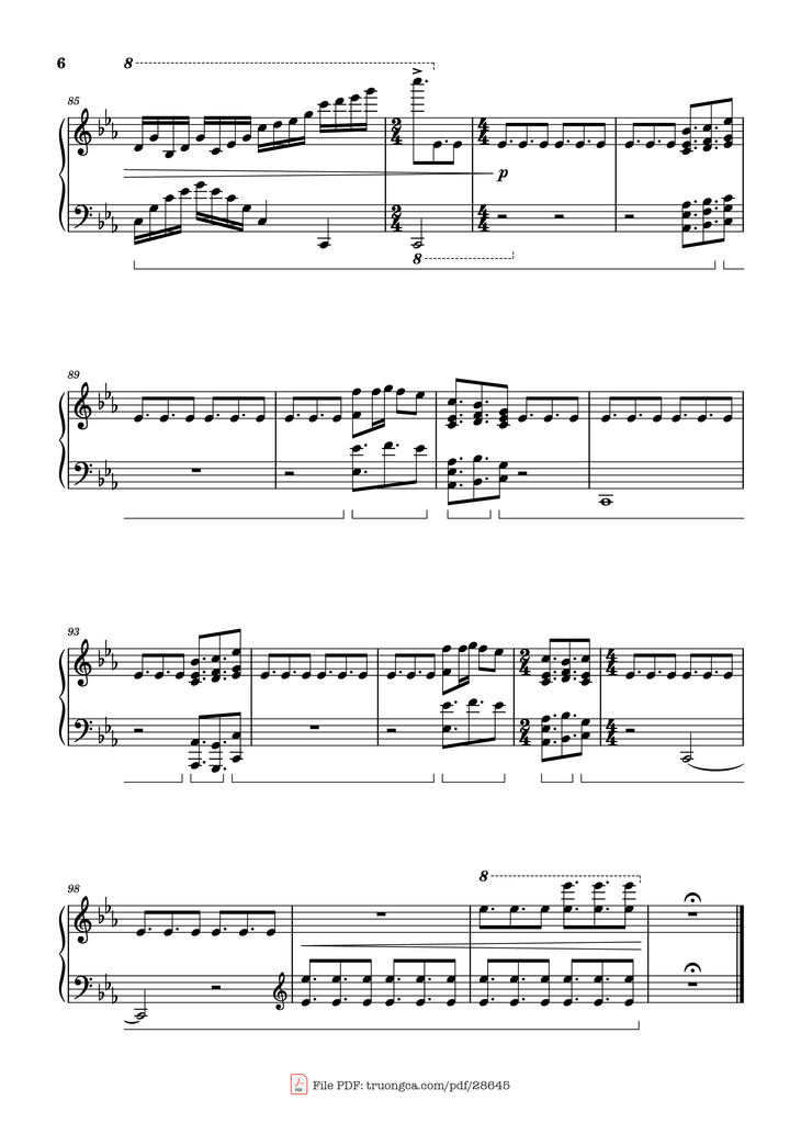 Page 6 of the piano sheet music PDF Piano - EUPHORIA Piano by Tony Ann