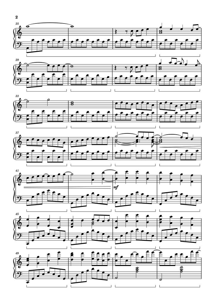 Page 2 of the piano sheet music PDF Piano - FOUR LETTERS Piano by Arr.: Dave