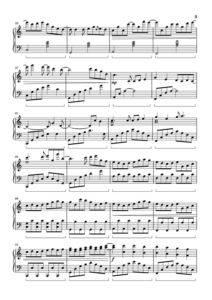 Page 3 of the piano sheet music PDF Piano - FOUR LETTERS Piano by Arr.: Dave