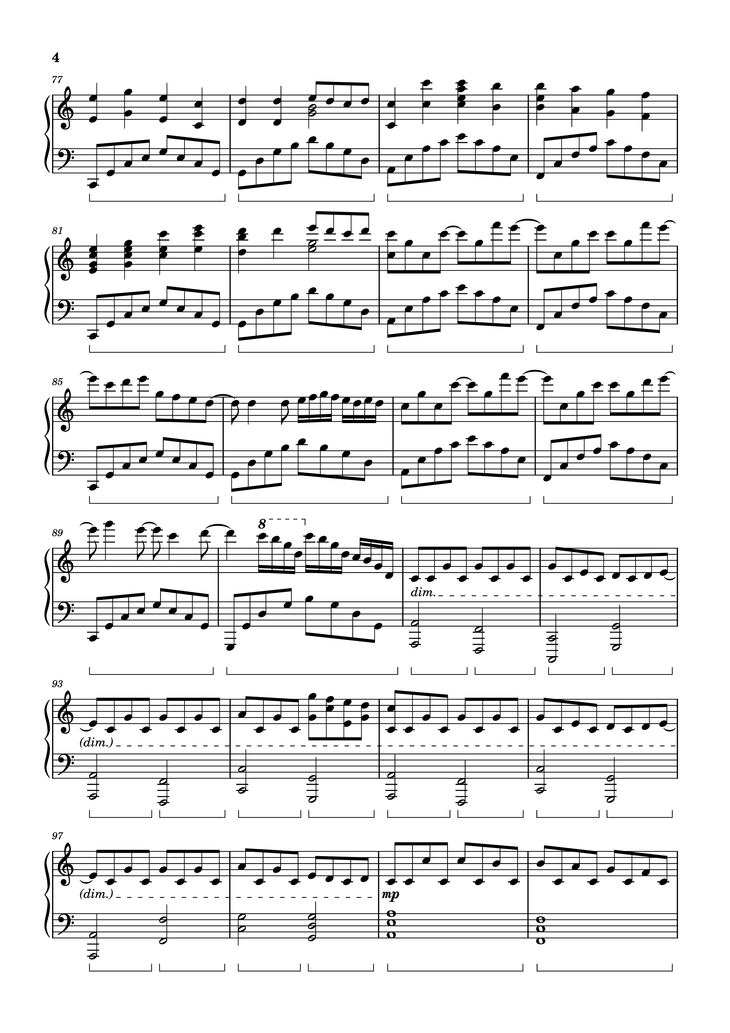 Page 4 of the piano sheet music PDF Piano - FOUR LETTERS Piano by Arr.: Dave