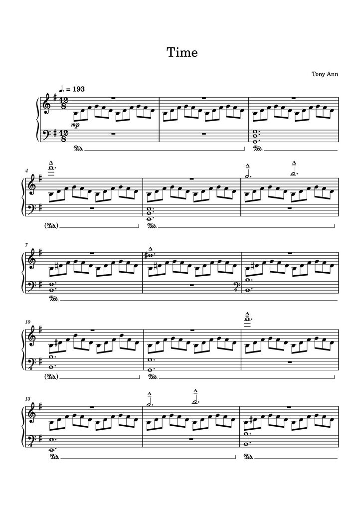 Page 1 of the piano sheet music PDF Piano - Time Piano by Tony Ann