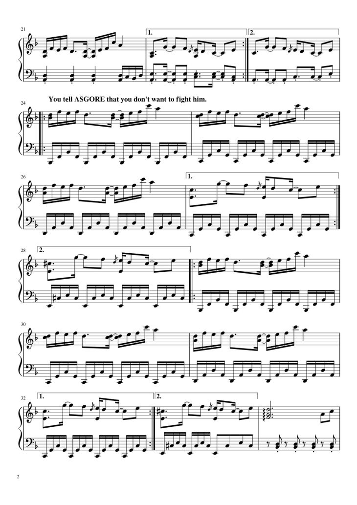 Page 2 of the piano sheet music PDF Piano - Bergentrückung & ASGORE Piano by Toby Fox
