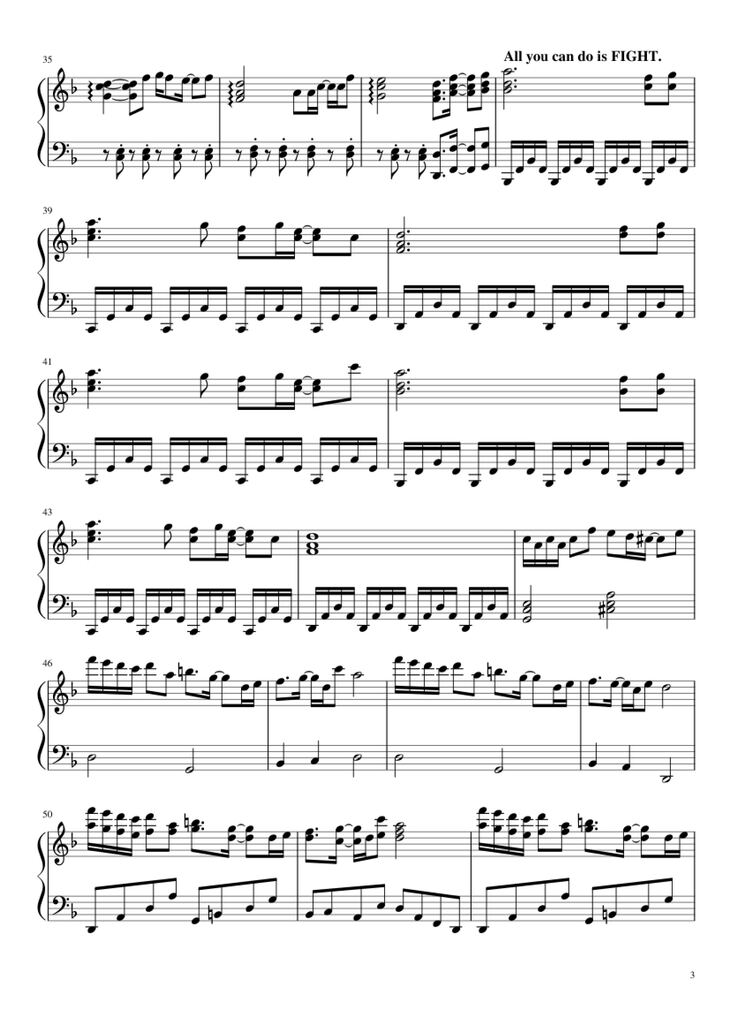 Page 3 of the piano sheet music PDF Piano - Bergentrückung & ASGORE Piano by Toby Fox