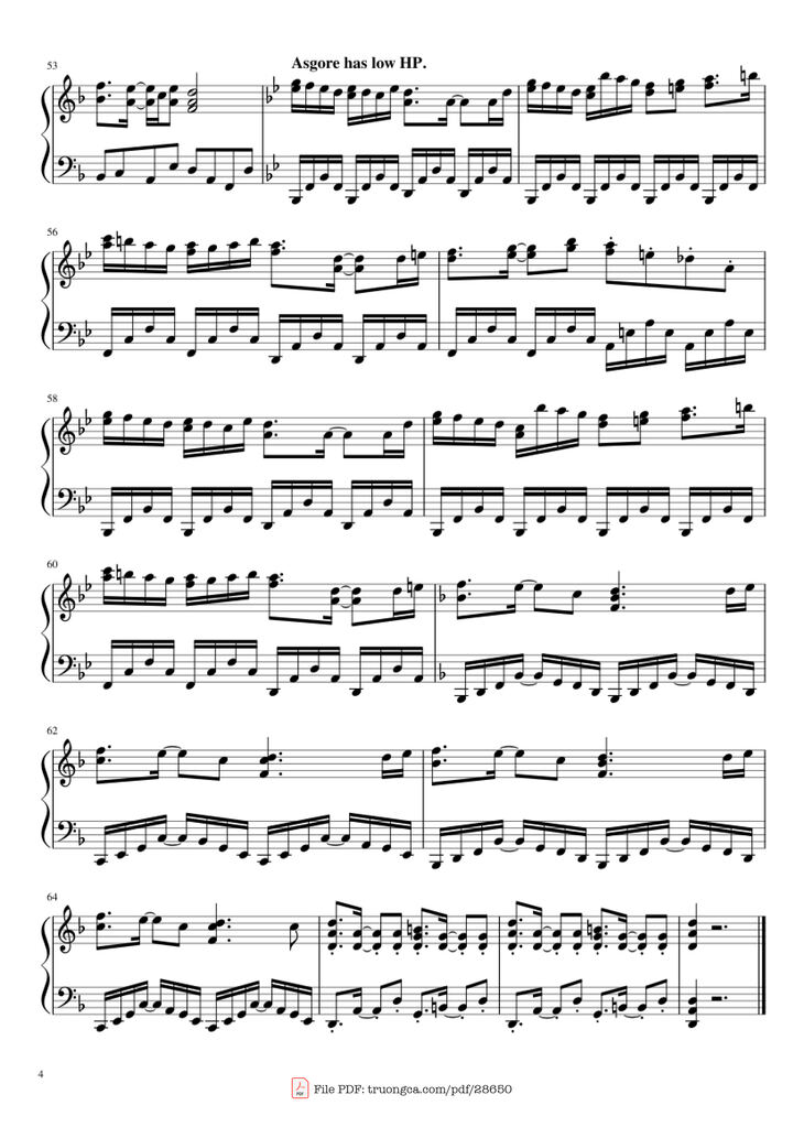 Page 4 of the piano sheet music PDF Piano - Bergentrückung & ASGORE Piano by Toby Fox