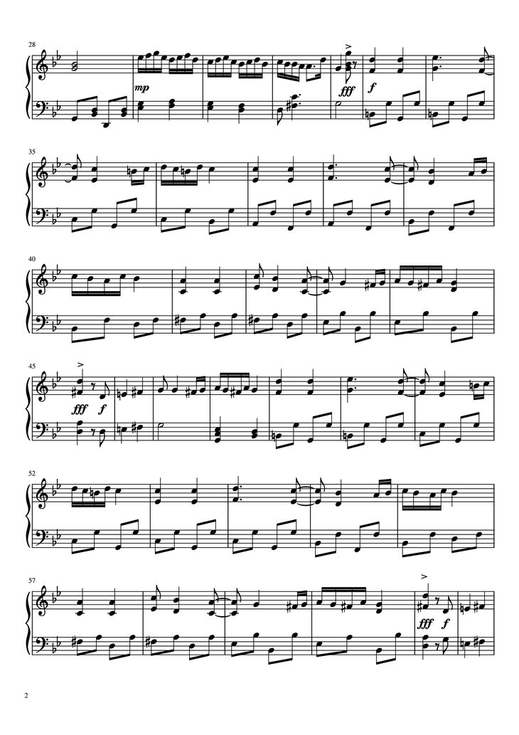 Page 2 of the piano sheet music PDF Piano - Hungarian Dance NO. 5 Piano (Easy) by JOHANNES BRAHMS