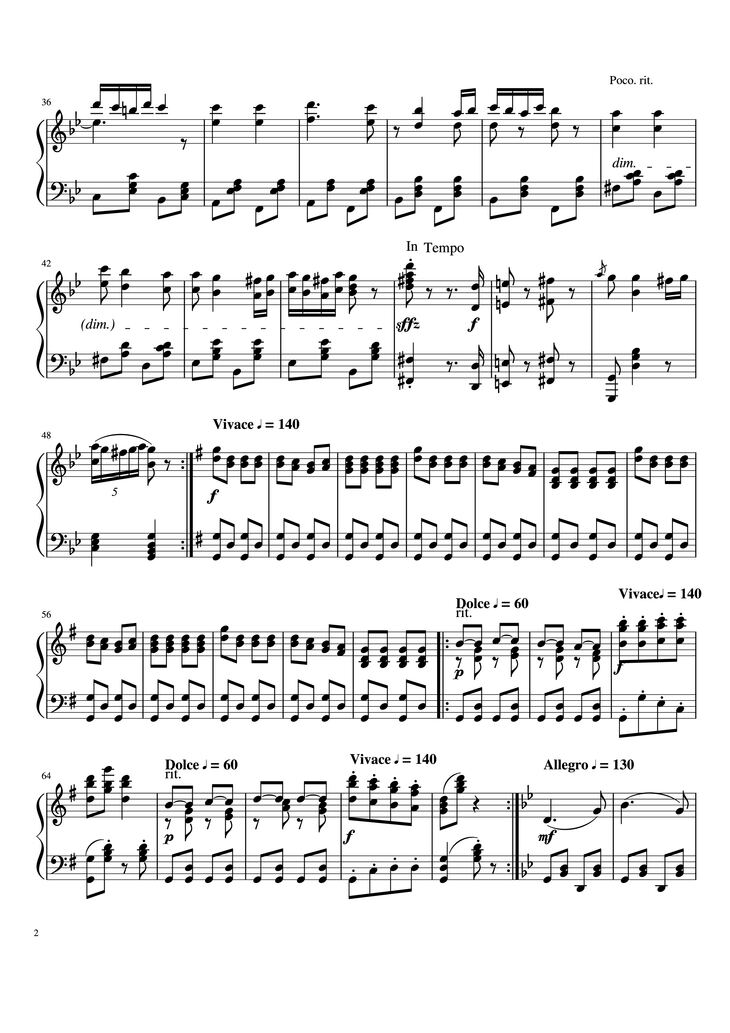 Page 2 of the piano sheet music PDF Piano - Hungarian Dance No. 5 Piano by Johannes Brahms