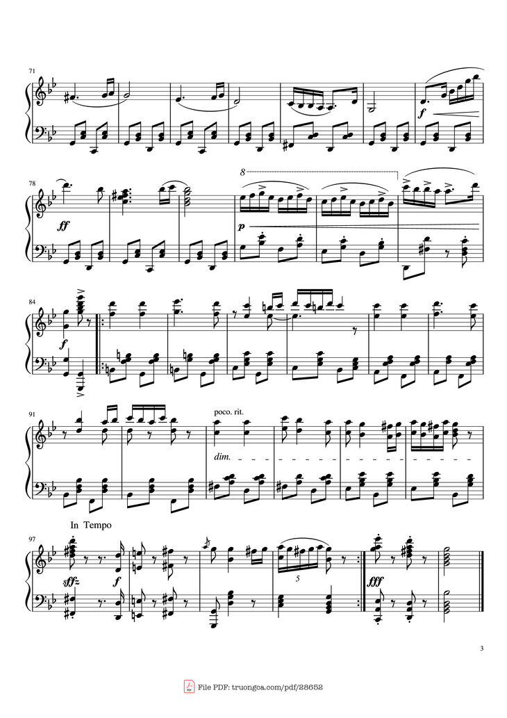 Page 3 of the piano sheet music PDF Piano - Hungarian Dance No. 5 Piano by Johannes Brahms