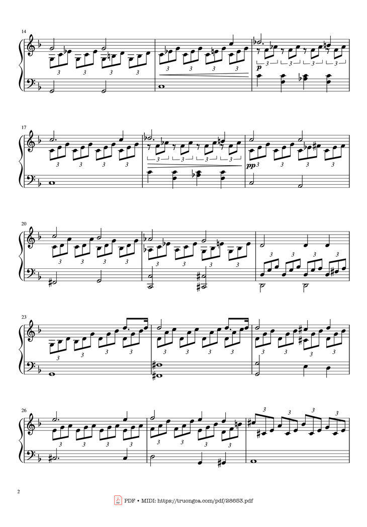 Page 2 of the piano sheet music PDF Piano - Moonlight Sonata 1st Movement Piano (Easy ver.) by Ludwig Van Beethoven