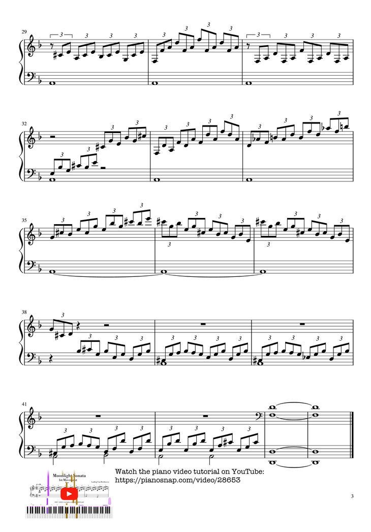 Page 3 of the piano sheet music PDF Piano - Moonlight Sonata 1st Movement Piano (Easy ver.) by Ludwig Van Beethoven