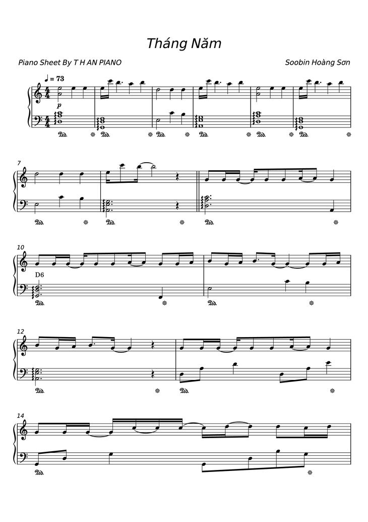 Page 1 of the piano sheet music PDF Piano - Tháng Năm Piano by Soobin Hoàng Sơn