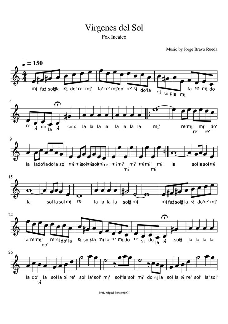 Page 1 of the piano sheet music PDF Piano - Virgenes del Sol Piano by Music by Jorge Bravo Rueda