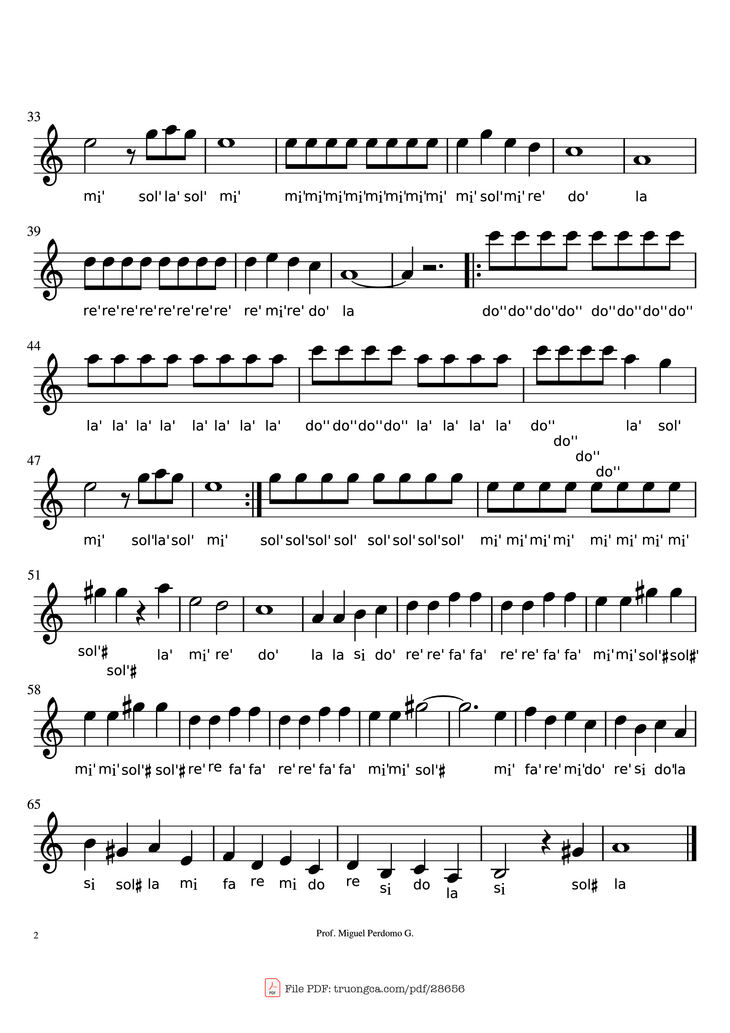 Page 2 of the piano sheet music PDF Piano - Virgenes del Sol Piano by Music by Jorge Bravo Rueda