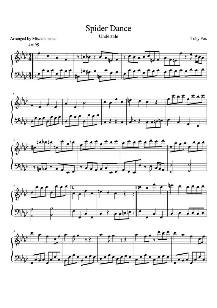 Page 1 of the piano sheet music PDF Piano - Spider Dance Piano by Toby Fox