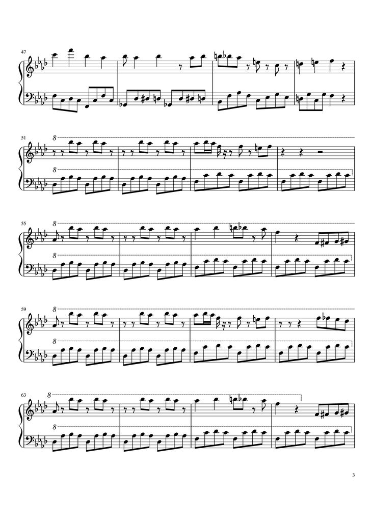 Page 3 of the piano sheet music PDF Piano - Spider Dance Piano by Toby Fox