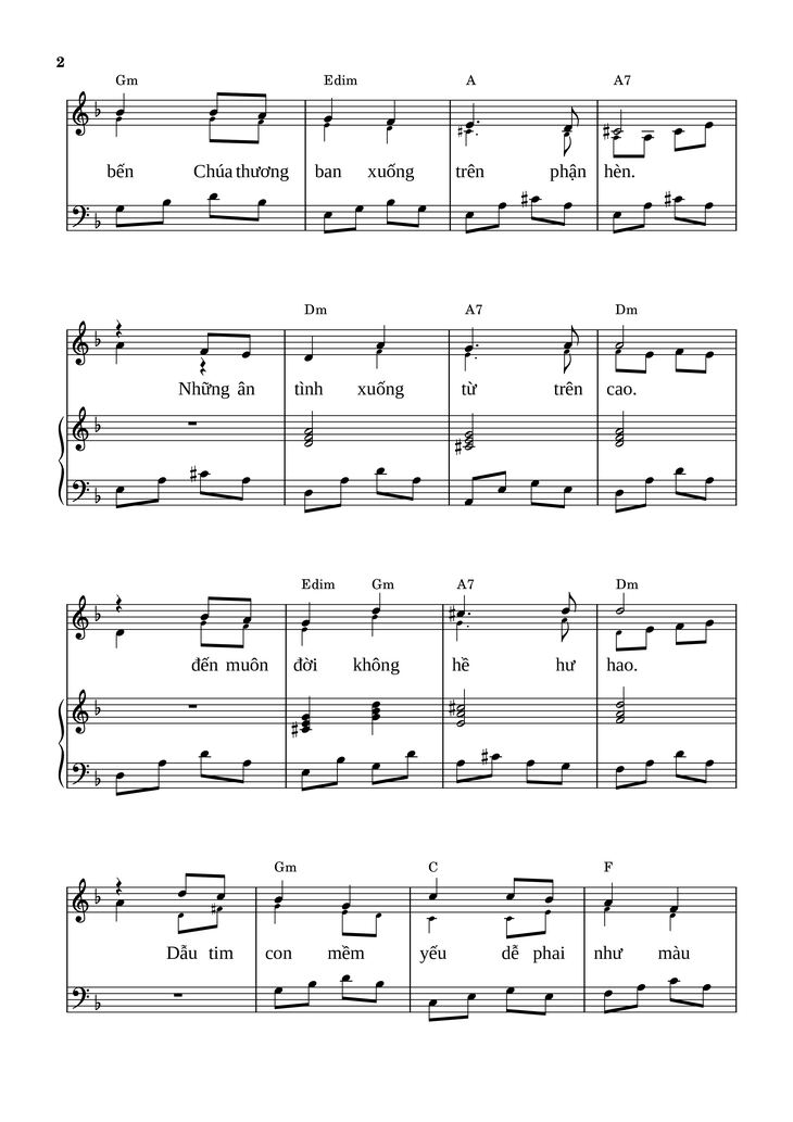 Page 2 of the piano sheet music PDF Piano - Cảm mến ân tình (Đệm hát Piano) by Phùng Minh Mẫn
