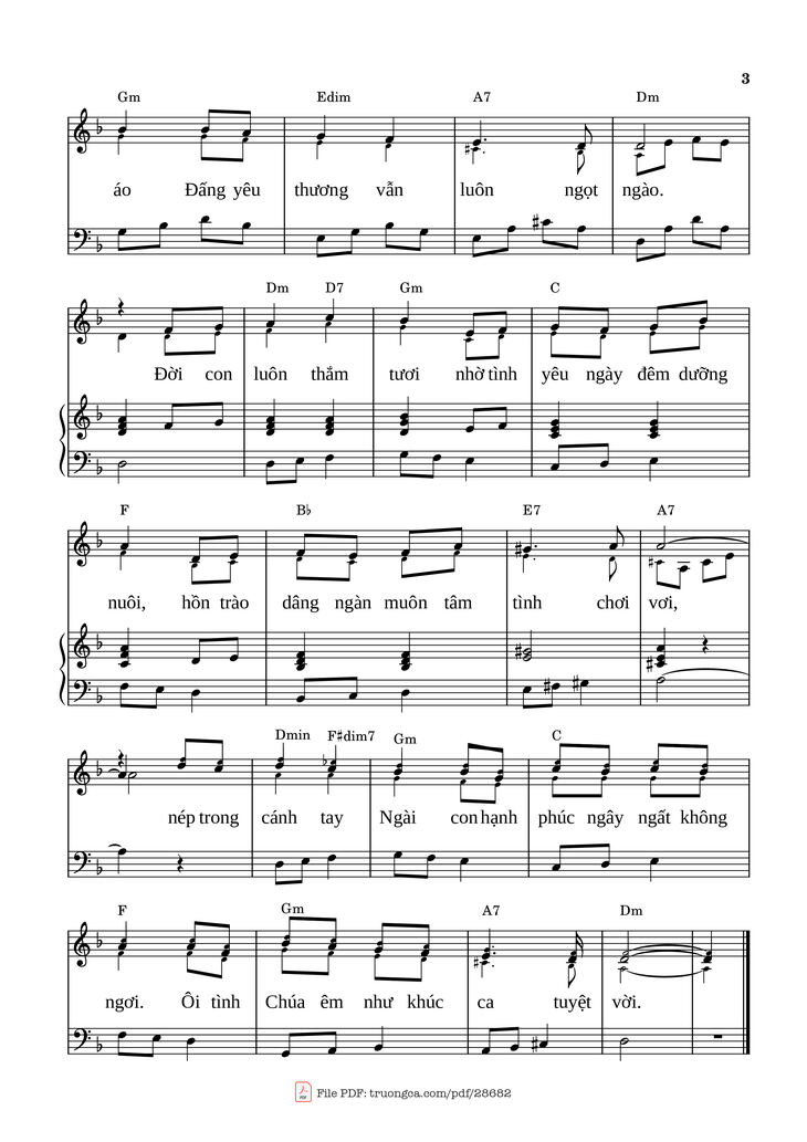 Page 3 of the piano sheet music PDF Piano - Cảm mến ân tình (Đệm hát Piano) by Phùng Minh Mẫn