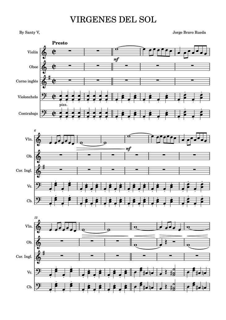 Page 1 of the piano sheet music PDF - VIRGENES DEL SOL Violin by Santy V,                                                                                            