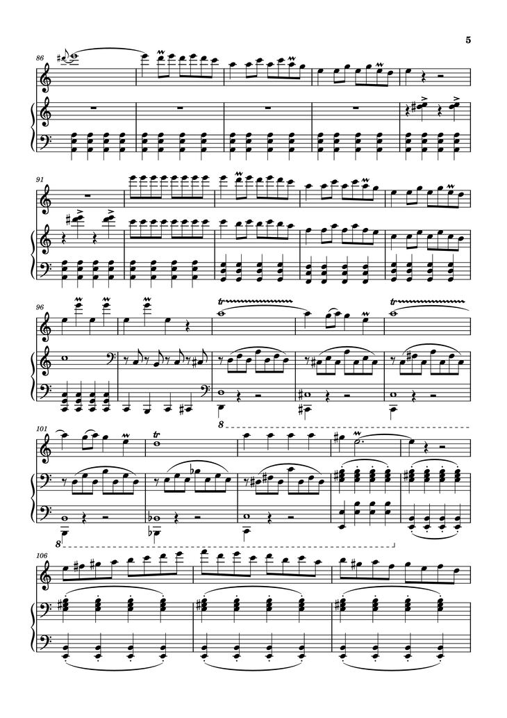 Page 5 of the piano sheet music PDF Piano - Vírgenes del sol Piano by Compositor: Jorge Bravo de Rueda
