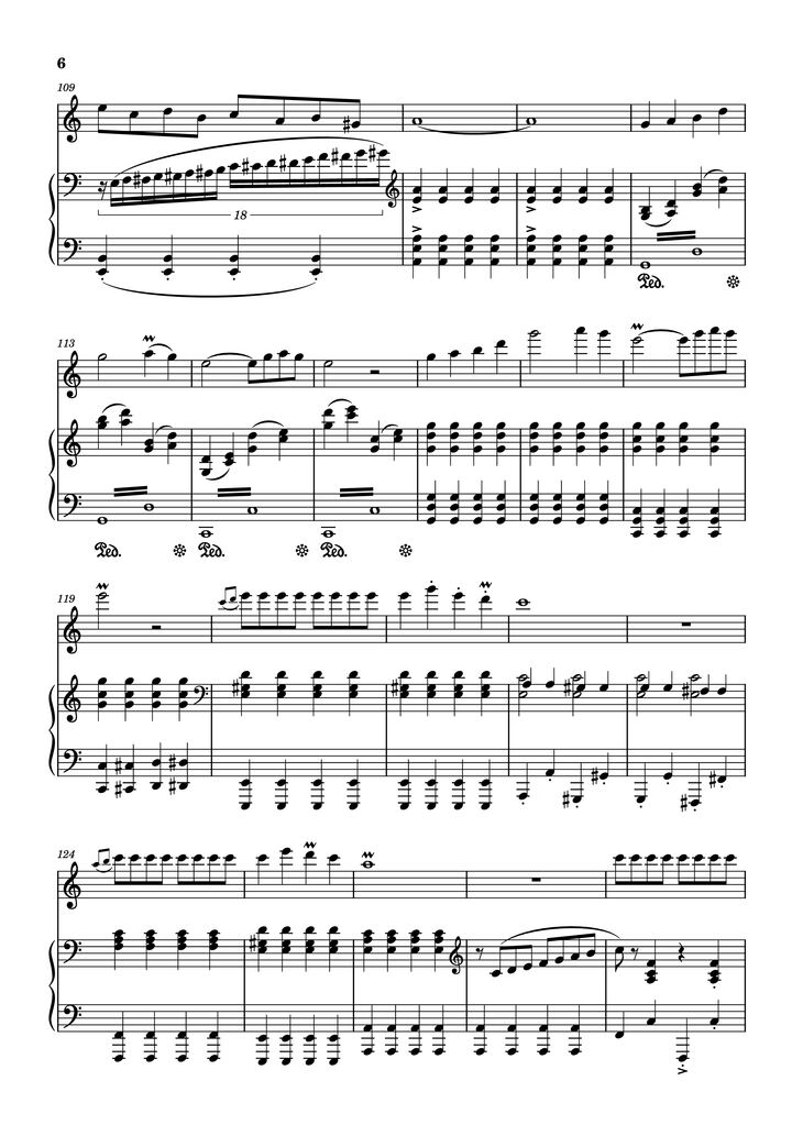Page 6 of the piano sheet music PDF Piano - Vírgenes del sol Piano by Compositor: Jorge Bravo de Rueda