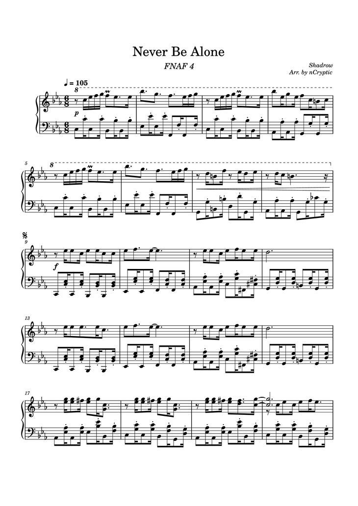 Page 1 of the piano sheet music PDF Piano - Never Be Alone Piano by Shadrow
