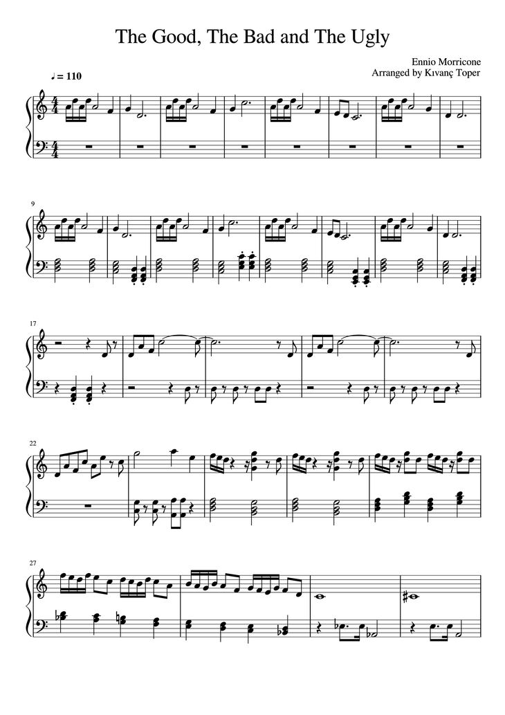 Page 1 of the piano sheet music PDF Piano - The Good, The Bad and The Ugly Piano by Ennio Morricone