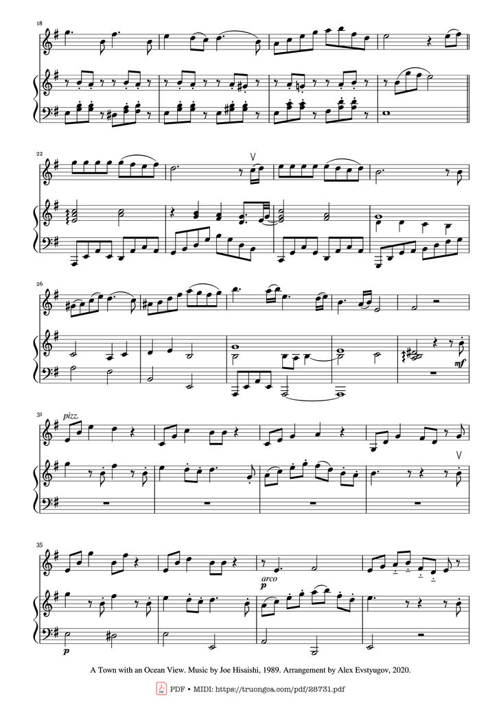 Page 2 of the piano sheet music PDF - A Town with an Ocean View (Violin & Piano) by Joe Hisaishi