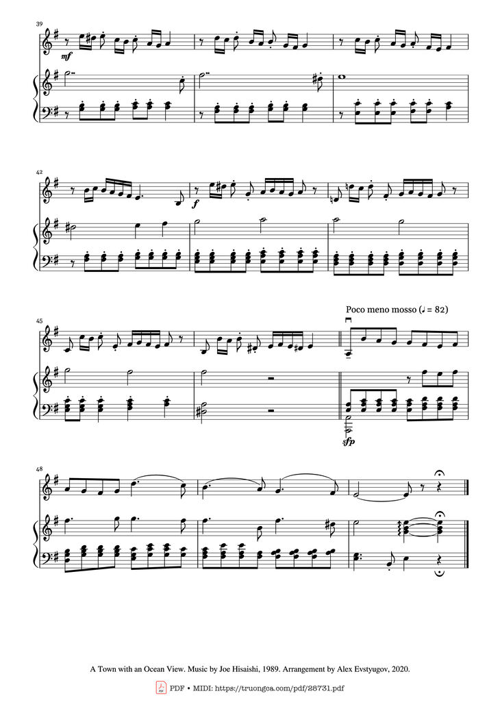 Page 3 of the piano sheet music PDF - A Town with an Ocean View (Violin & Piano) by Joe Hisaishi