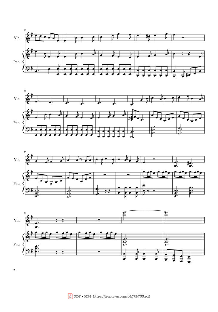 Page 2 of the piano sheet music PDF Piano - Carol of the Bells Piano & Violin by Ukrainian