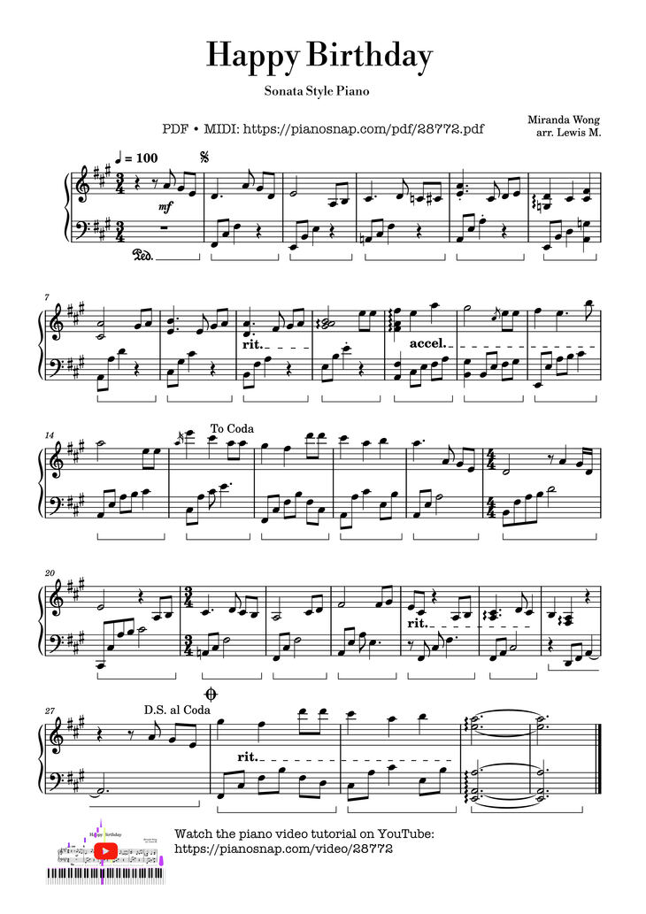 Sheet music preview — Happy Birthday Piano