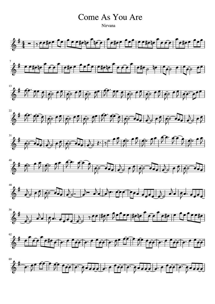 Page 1 of the piano sheet music PDF Piano - Come As You Are Piano by Nirvana