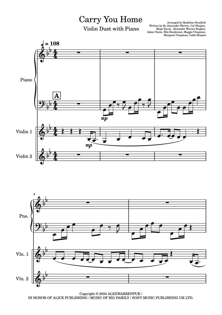 Page 1 of the piano sheet music PDF Piano - Carry You Home Piano by Arranged by Madeline Stratford