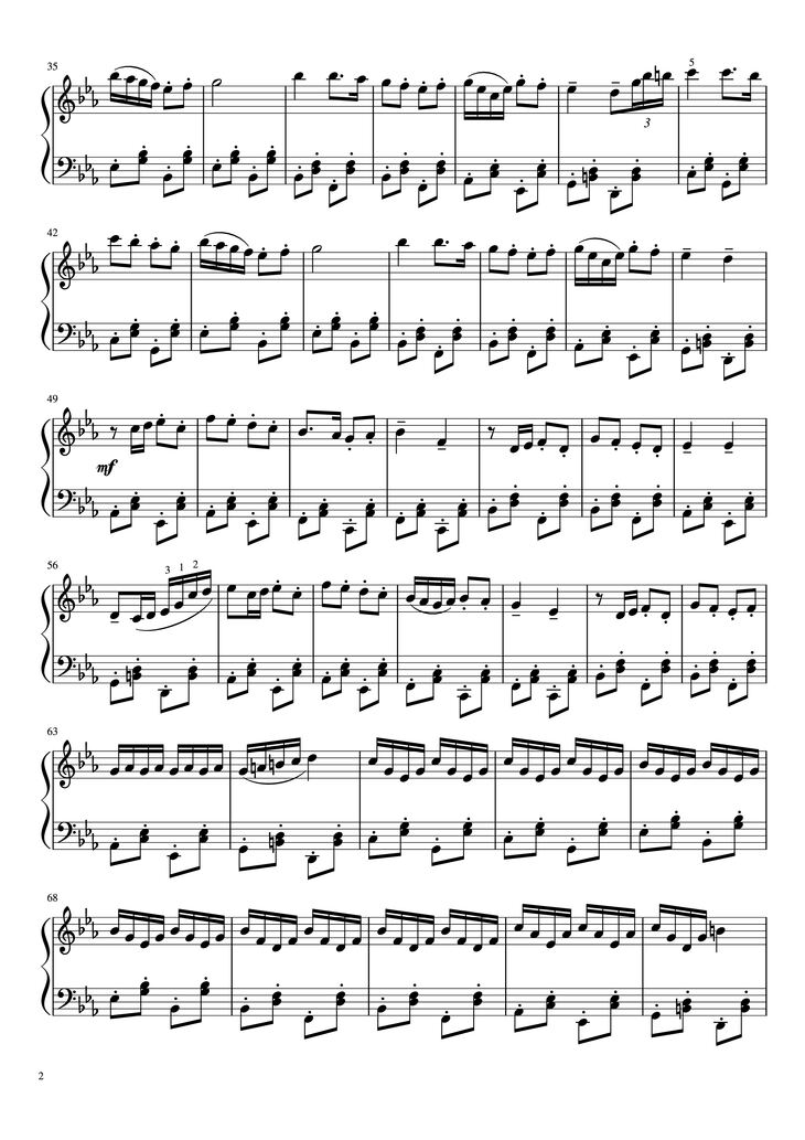 Page 2 of the piano sheet music PDF Piano - Bad Piggies Theme Piano by Ilmari Hakkola Arr: Anders Thue