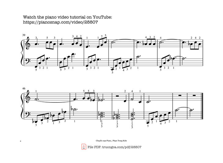 Page 4 of the piano sheet music PDF - Nhớ mùa thu Hà Nội (Piano dễ tập) by Trịnh Công Sơn (piano Phạm Trung Kiên)