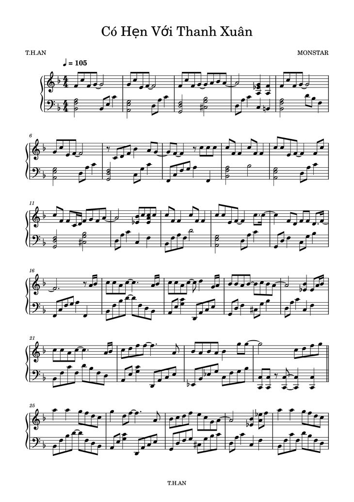 Page 1 of the piano sheet music PDF Piano - Có Hẹn Với Thanh Xuân Piano by MONSTAR