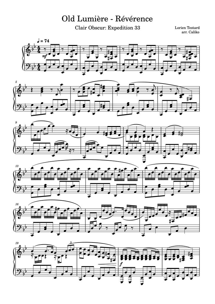 Page 1 of the piano sheet music PDF Piano - Old Lumière - Révérence Piano by Lorien Testard
