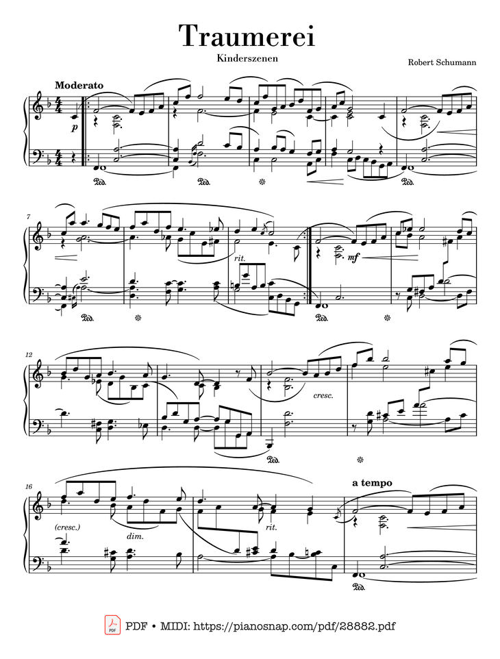 Sheet music preview — Kinderszenen No 7 Op 15 Dreaming Piano