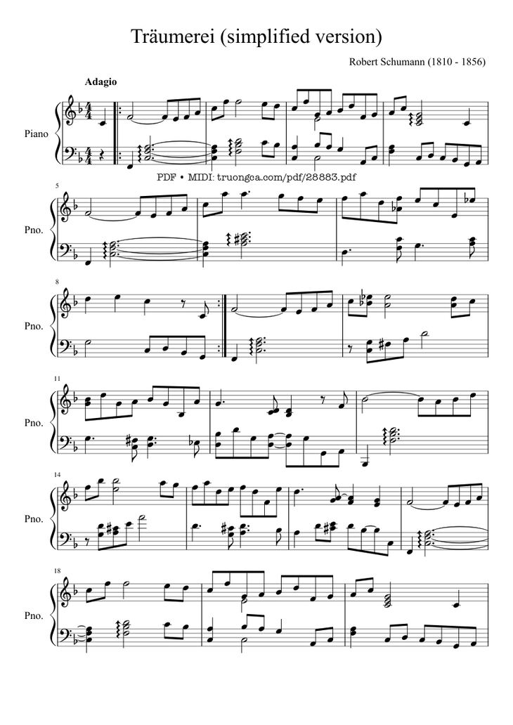 Page 1 of the piano sheet music PDF Piano - Traumerei Kinderszenen Piano (Easy) by Robert Schumann