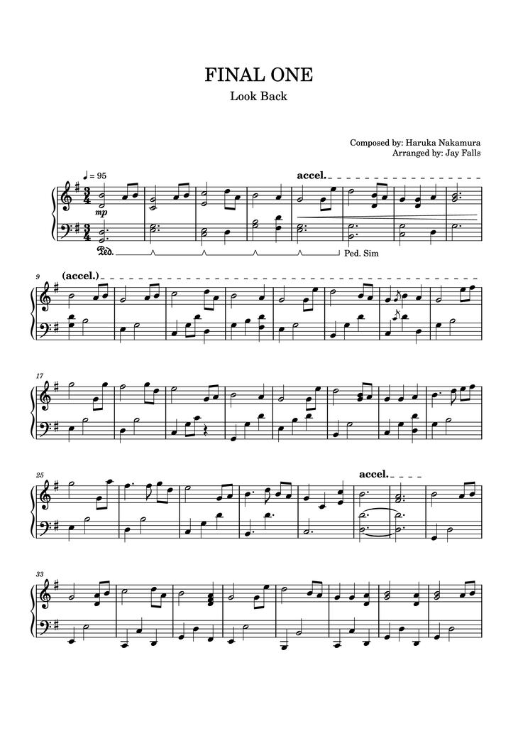 Page 1 of the piano sheet music PDF Piano - FINAL ONE Piano by Composed by: Haruka Nakamura