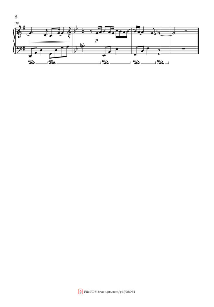 Page 2 of the piano sheet music PDF Piano - Phép màu Piano Melody by Đàn cá gỗ OST