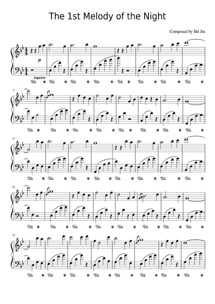 Page 1 of the piano sheet music PDF Piano - The 1st Melody of the Night Piano by Shi Jin