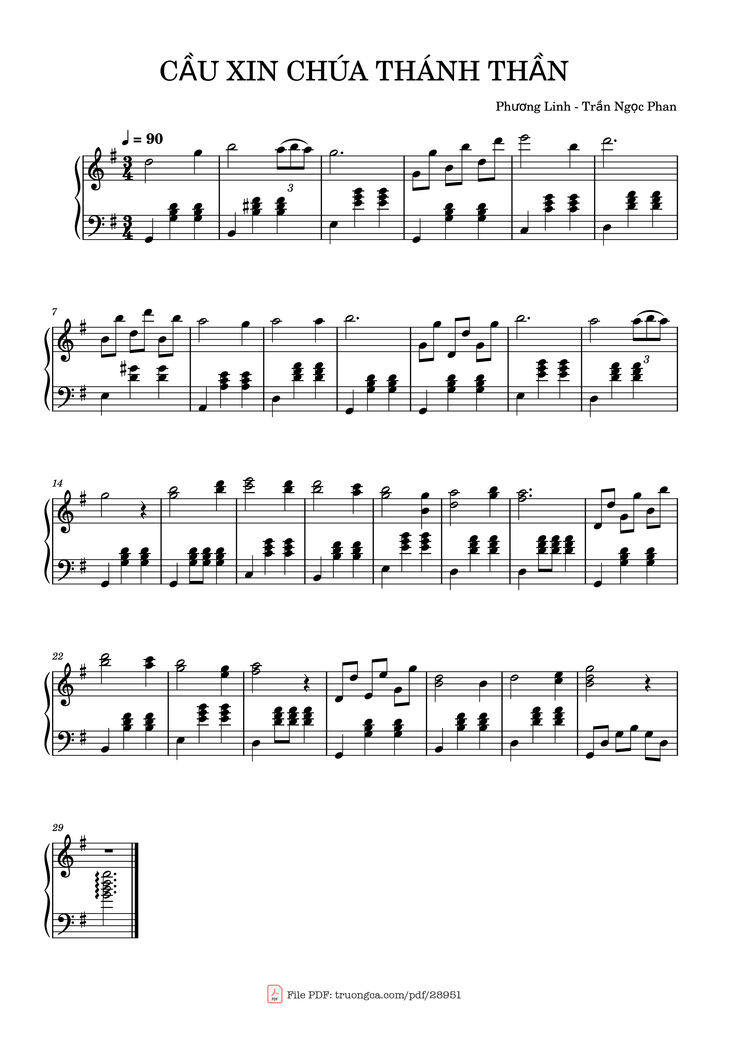 Page 1 of the piano sheet music PDF Piano - Cầu Xin Chúa Thánh Thần Piano by Phương Linh