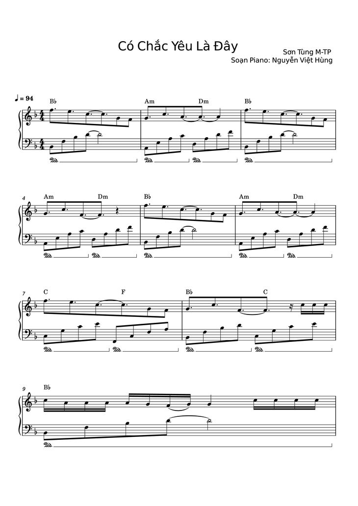 Page 1 of the piano sheet music PDF Piano - Có chắc yêu là đây Piano by Sơn Tùng  M-TP